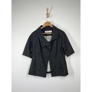 Lela Rose Womens Tweed Jacket Blazer Size 6 Wool Blend Short Sleeves